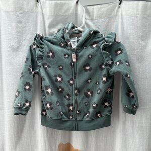 Carter's Green and Pink Leopard Hooded Zip Up Sweatshirt